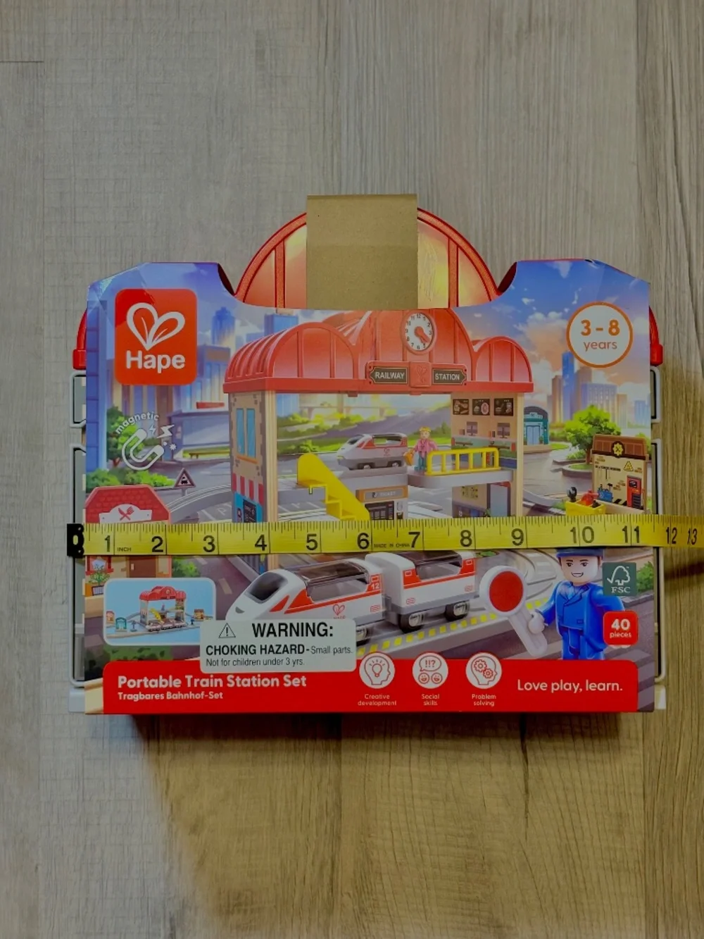 Hape Portable Railway Station Wooden Train Set 40pcs Children's 3-8 Years New